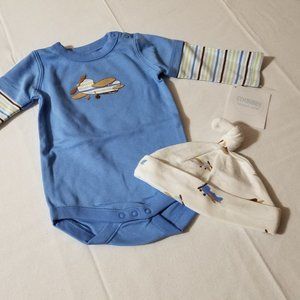 Gymboree Brand New Baby Airplane 0-3 Month hat & Bodysuit set NWT